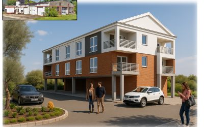 BLIGHTED INDUSTRIAL BUILDING TO BE REPLACED WITH MODERN HOUSING